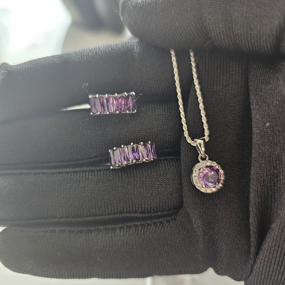 NWOT 925 Silver Amethyst Necklace & Earring Set - Picture 8 of 10